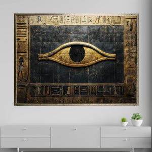 Goldenes Horus Auge Relief Print, Luxus ägyptische Leinwand Wandkunst