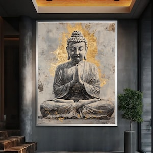 Buddha Leinwand Wandkunst, Zen Meditation gerahmter Druck, spirituelles Wohndekor, friedliche Buddha Leinwand, Yoga Raum Wandbehang