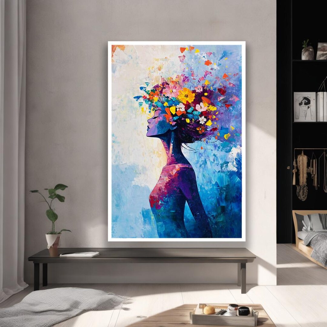 Abstract Woman Canvas Wall Art | Colorful Butterfly Head Silhouette ...