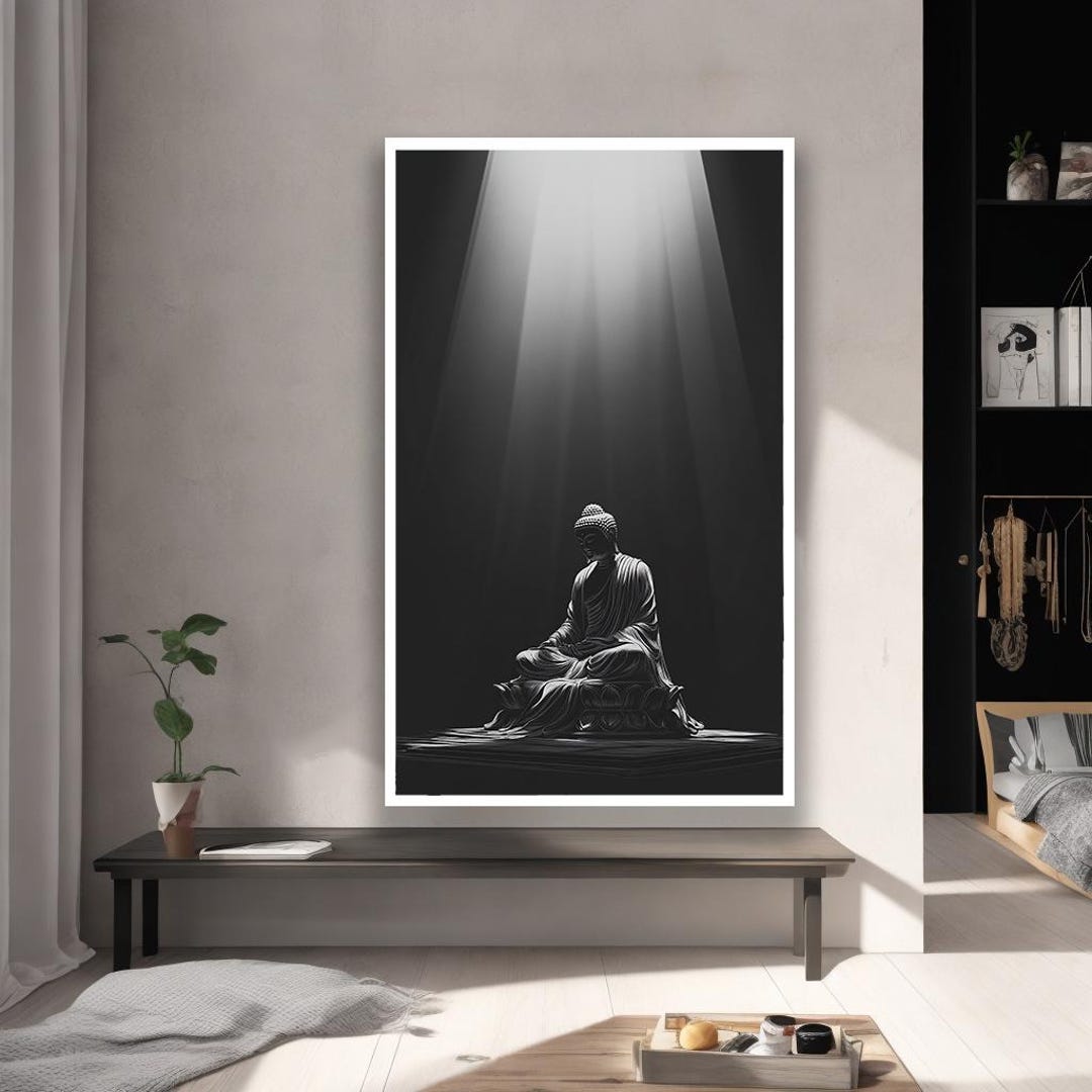 Buddha Meditation Wall Art – Minimalist Black and White Zen Canvas ...