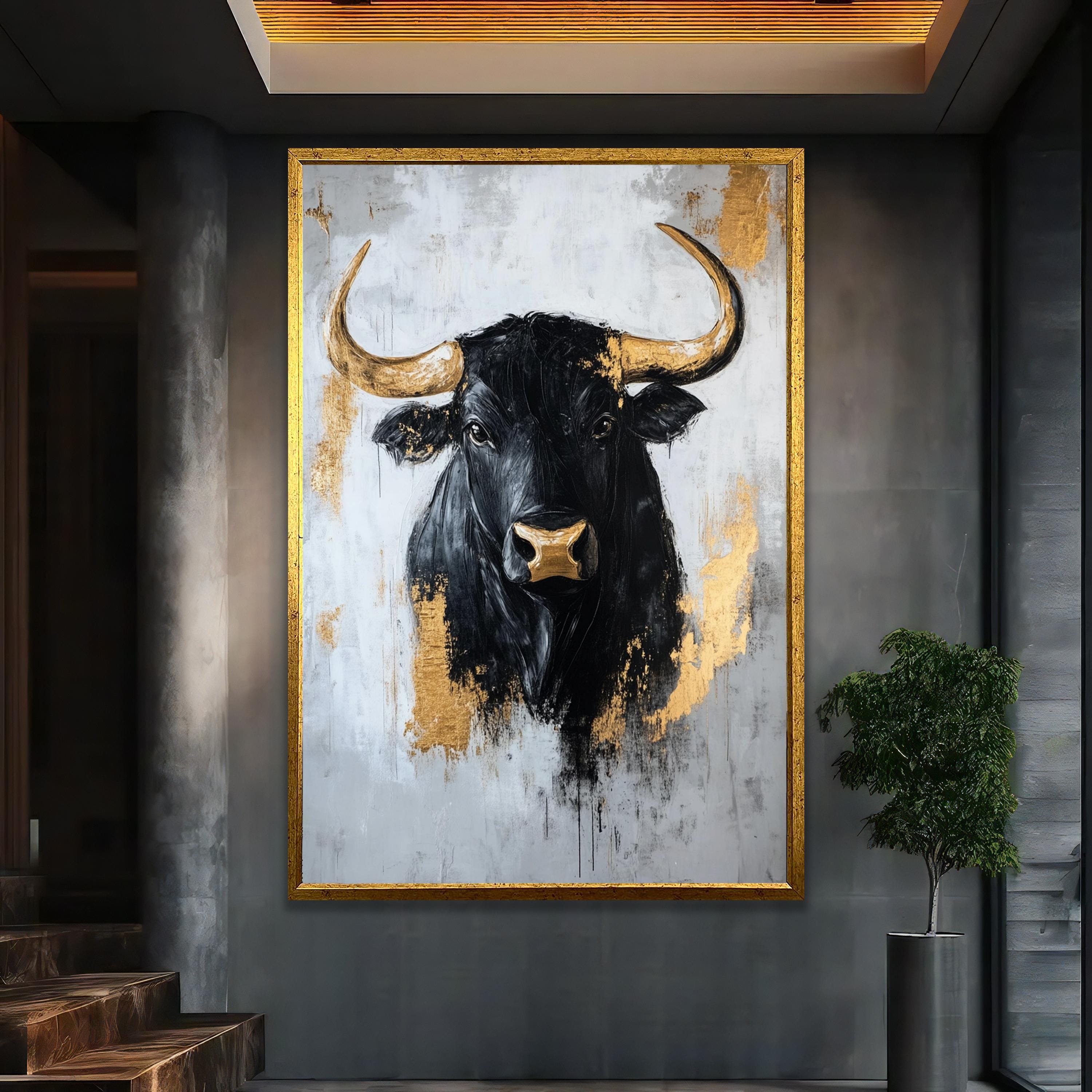 Taurus Canvas Wall Art, Bull Painting for Home, Modern Animal Artwork ...
