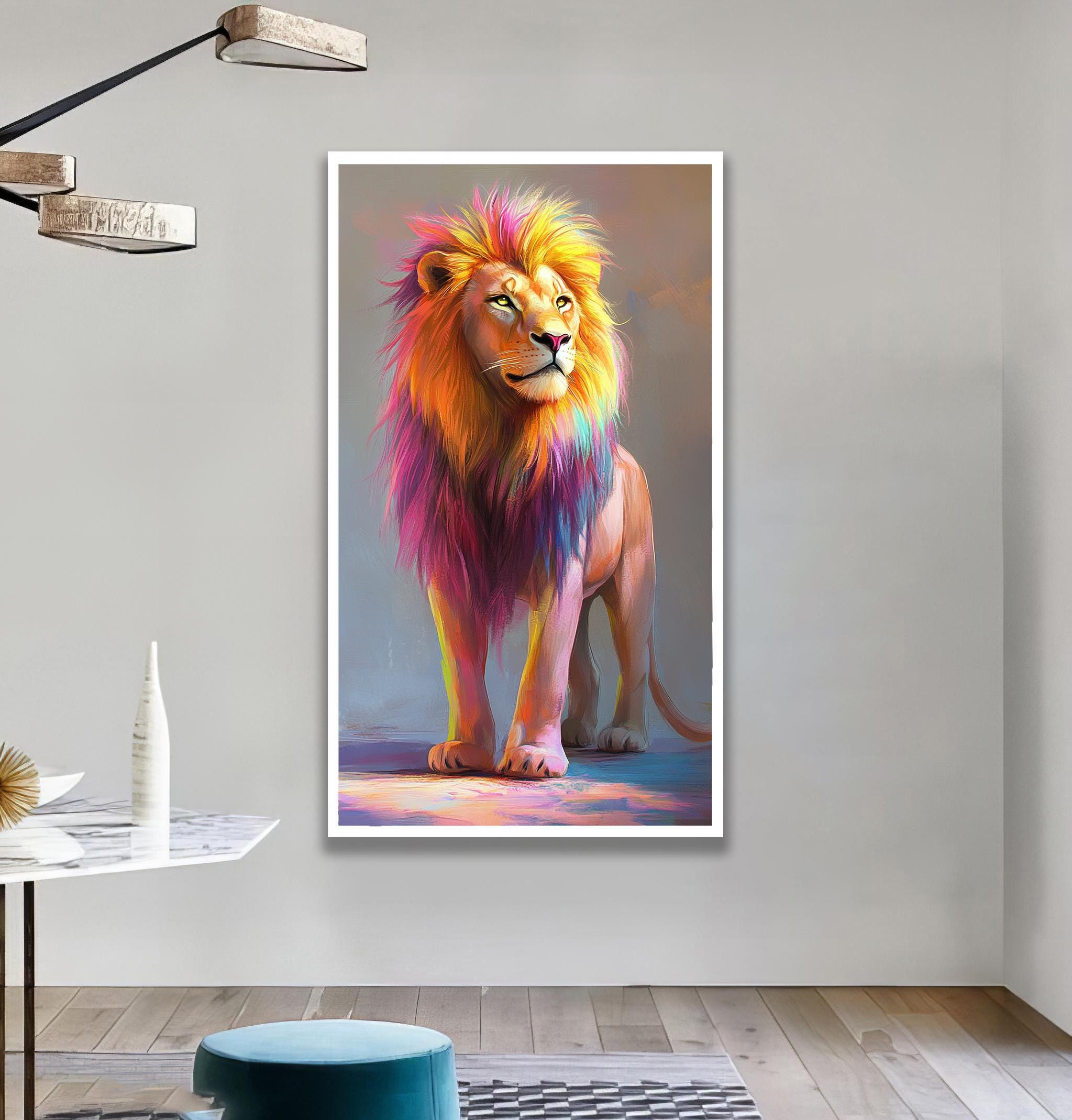 Cuadro De León Abstracto En Lienzo - Decoración Colorida Para Salón U Oficina