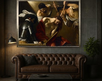 Caravaggio Leinwand Die Dornenkrone - Barocke Meisterwerk Wandkunst, dramatisches religiöses Gemälde, klassisches italienisches Dekor