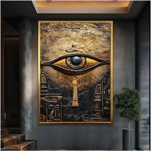 Strahlendes Auge von Ra Reliefdruck: Luxuriöse ägyptische Leinwand