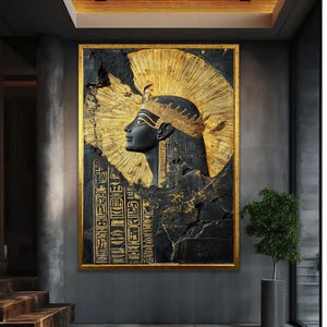 Impression en relief de la reine dorée, art mural en toile égyptienne de luxe