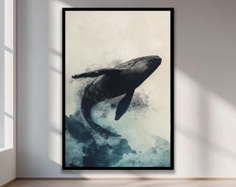 Whale Canvas Wall Art | Ocean Animal Painting Print | Majestic Blue Whale Artwork for Modern Coastal Home and Living Room Decor