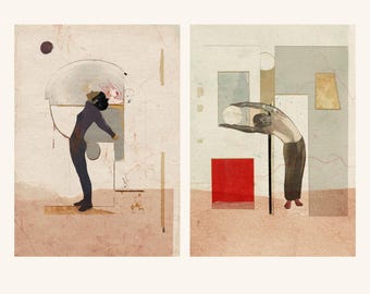 Conjunto de impresiones artísticas de collage figurativo: Edición limitada firmada Giclée