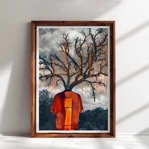 Stampa collage analogica, stampa in edizione limitata, giclée, fotografia contemporanea, ricamo a mano, punto su carta, surrealismo, poesia visiva