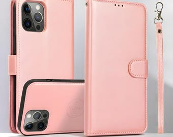 Magnetic Vegan Leather iPhone Wallet Case: Detachable Card Holder