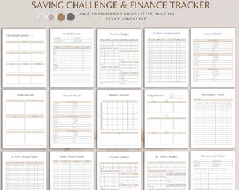 Savings Challenge and Finance Tracker, Money Saving Planner, Budget Workbook, Expense Tracker, Financial Goal Organizer Printable