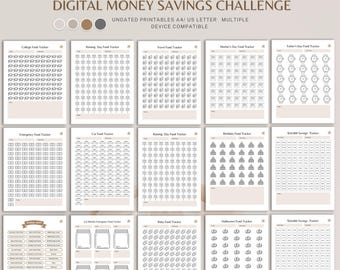 Digital Money Savings Challenge, Savings Tracker, Budget Planner, Financial Goal Workbook, Money Saving Printable, Finance Organizer