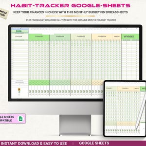 Kalkylblad för vanespårning, Google Sheets vanespårning, daglig vanespårning, mall för målspårning, produktivitetsplanerare, vanespårning