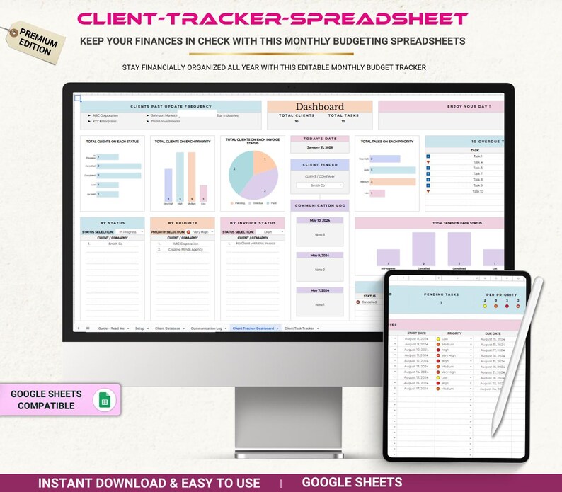 Foglio di calcolo per il monitoraggio dei clienti, modello di gestione clienti, strumento di monitoraggio del database clienti, foglio di calcolo CRM, organizzatore aziendale, Fogli Google immagine 1