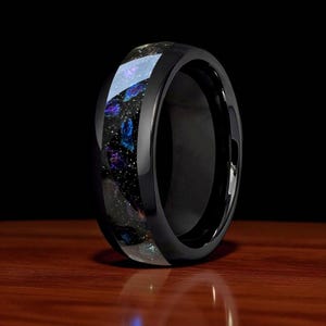 Purple Amethyst Inlay Black Tungsten Ring - Comfort Fit Wedding Band