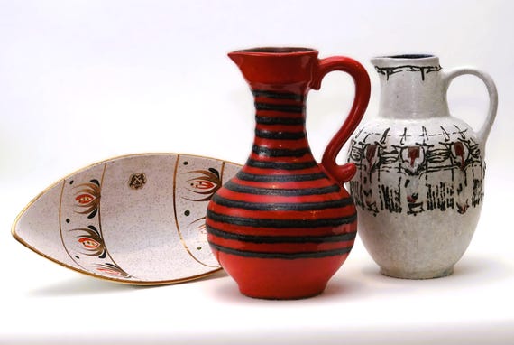 Strehla vase 3104-25, Knödgen vase 285/25 and Dümler&Breiden bowl 235-33 | vintage West Germany