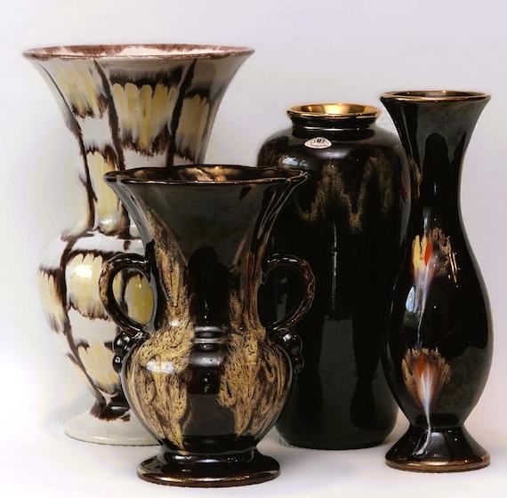 Jasba 595/30, Jasba 537/22, Ü-Keramik 1057-25 en Alforan 45/28 | 4 vintage vases West Germany