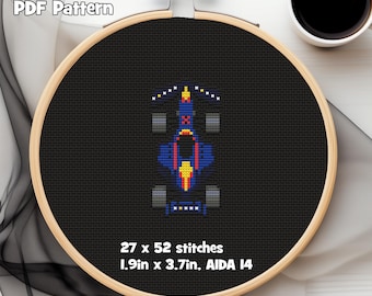 Red Bull Formula Car PDF Cross Stitch Pattern, 2024 Livery, 27w x 52h