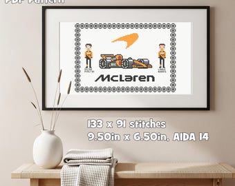 Team McLaren 2024 Wall Hanging PDF Cross Stitch Pattern, 133w x 91h