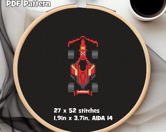 Ferrari Formula Car PDF Cross Stitch Pattern, 2024 Livery, 27w x 52h