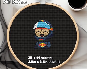 Red Bull Formula Chibi PDF Cross Stitch Pattern, 35w x 49h