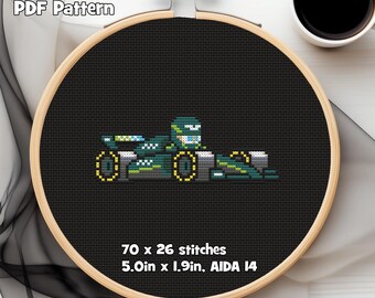 Aston Martin Formula Car PDF Cross Stitch Pattern, 2024 Livery, 70w x 26h
