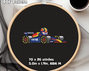 Red Bull Formula Car PDF Cross Stitch Pattern, 2024 Livery, 70w x 26h
