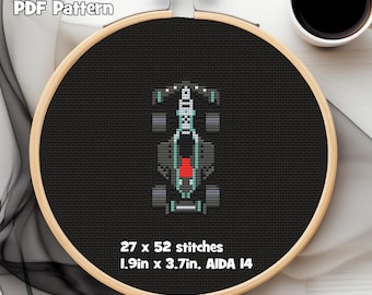 Schema punto croce per auto da corsa Mercedes Formula 1 in formato PDF, livrea 2024, 27 l x 52 a