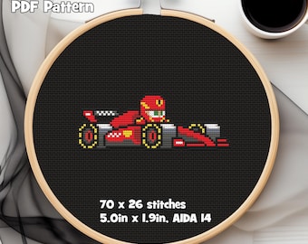 Ferrari Formula Car PDF Cross Stitch Pattern, 2024 Livery, 70w x 26h