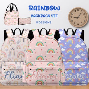 Cartable arc-en-ciel personnalisé,Cadeaux de rentrée,Sac à dos et sac à lunch personnalisés pour enfants,Sac avec nom,Cartable pour tout-petits,Cadeaux d'anniversaire pour fille