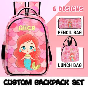 Custom Mermaids Backpack for Girl,Back to school Gifts,Personalized Mermaids Schoolbag with name,Custom Lunch bag Pencil Pouch,Birthday Gift
