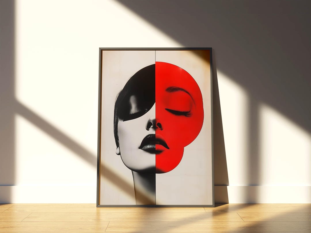 Mid Century Modern Woman Art Print, Red Black Abstract Portrait - Etsy