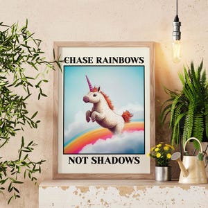 Dopamine Decor Unicorn Print, Estetyczna sztuka ścienna z cytatem, Motywacyjny plakat z tęczą, Jasna i zabawna dekoracja pokoju, Dziewczęca sztuka ścienna