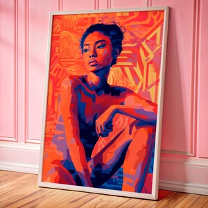 Dopamine Decor Portrait Print, Vibrant Boho Wall Art, Contemporary Female Portrait Poster, Urban Pop Aesthetic for Modern Homes