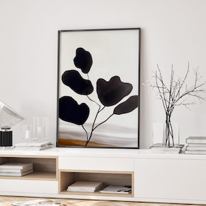 Arte de parede botânica Japandi, impressão de planta minimalista Wabi Sabi, pôster de arte japonesa abstrata, decoração orgânica neutra e terrosa para espaços calmos