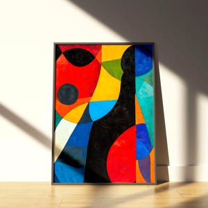 Arte murale astratta moderna di metà secolo, arte murale MCM per decorazioni massimaliste, poster geometrico in stile Bauhaus per interni moderni