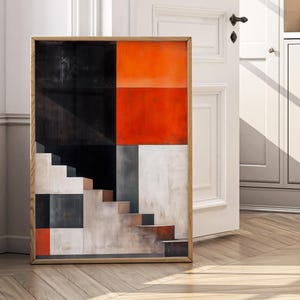 Arte murale Bauhaus, poster geometrico moderno di metà secolo, stampa di architettura minimalista vintage, poster di scale astratte per decorazioni industriali