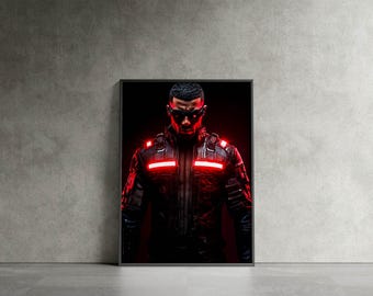 Cyberpunk Portrait Print: Dark Techwear Sci-Fi Wall Art