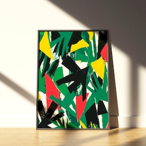 Stampa artistica da parete in stile retro massimalista, stampa artistica da parete astratta moderna di metà secolo, poster con pennellate colorate per decorazioni massimaliste e interni eclettici.