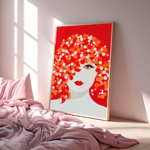 Stampa ritratto Dopamine Decor, arte murale femminile rosso audace, poster moderno Glam Coquette, decorazione murale alla moda in stile Pop Art