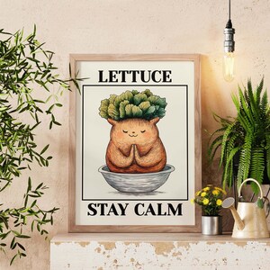 Mindfulness Quote Wall Art, Funny Minimalist Poster, Zen Aesthetics Cartoon Illustration, Whimsical Food Art Print, Playful Home Decor
