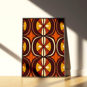 Arte de pared retro moderno de mediados de siglo, póster geométrico maximalista de los años 70, impresión de arte mural MCM con estilo para una decoración estética vintage del hogar.