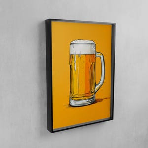 ビールポスタープリント、バーカートアート、レトロなキッチン装飾、美しいビールのイラスト、ホームバーや男の隠れ家の壁装飾用のミニマリストポップアート