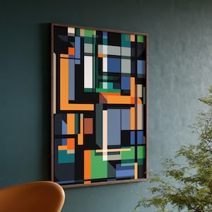 Color Block Bauhaus Wall Art, Digital Modernist Poster, Geometric Mid Century Modern Art Print, Abstract Poster for Minimalist Spaces