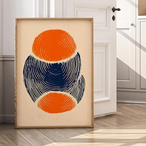 Arte murale Bauhaus strutturata, poster Japandi Mid Century Modern, stampa Wabi Sabi Abstract Circles, decorazione murale minimalista organica