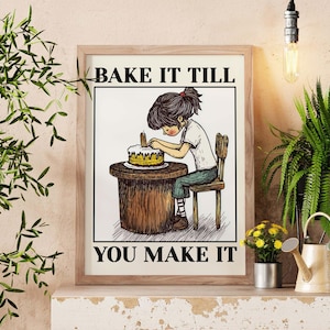 Stampa artistica da parete per cucina "Cuocilo finché non lo fai", poster Cottagecore, citazione sulla cucina, stampa motivazionale per fornai