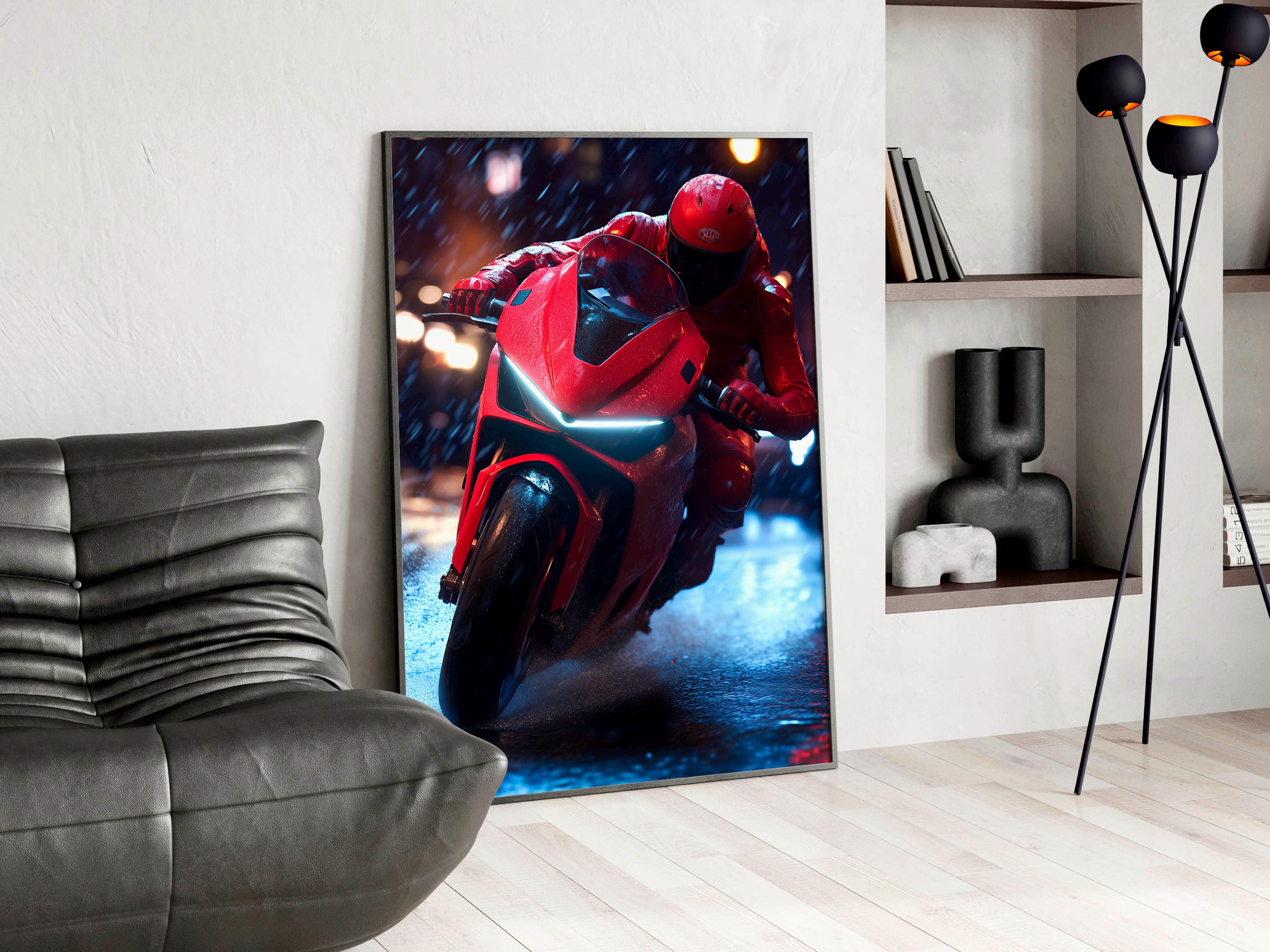 Cyberpunk Motorcycle Poster: Futuristic Racing Wall Art - Etsy