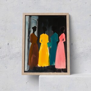 Aesthetic Minimalist Wall Art, Women in Colorful Dresses Retro Poster, Vivid Mid Century Modern Art Print, Statement Wall Decor