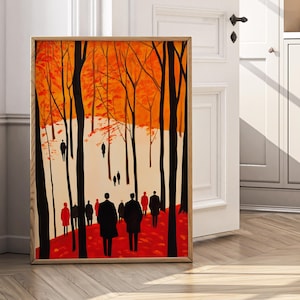 Zeitgenössische minimalistische Wandkunst, Wabi Sabi Silhouette Poster, Japandi inspirierte abstrakte Herbstkunst, stimmungsvolle Herbstwanddekoration