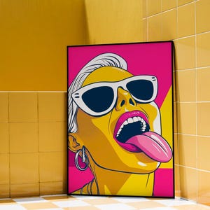 Poster decorativo rosa acceso con dopamina, arte murale retrò Y2K, stampa pop art per arredamento massimalista, ritratto in stile urbano, regalo per lei