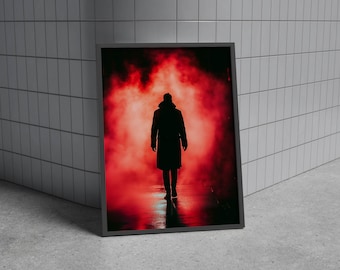 Cyberpunk Poster: Red Smoke Silhouette Art for Gamers